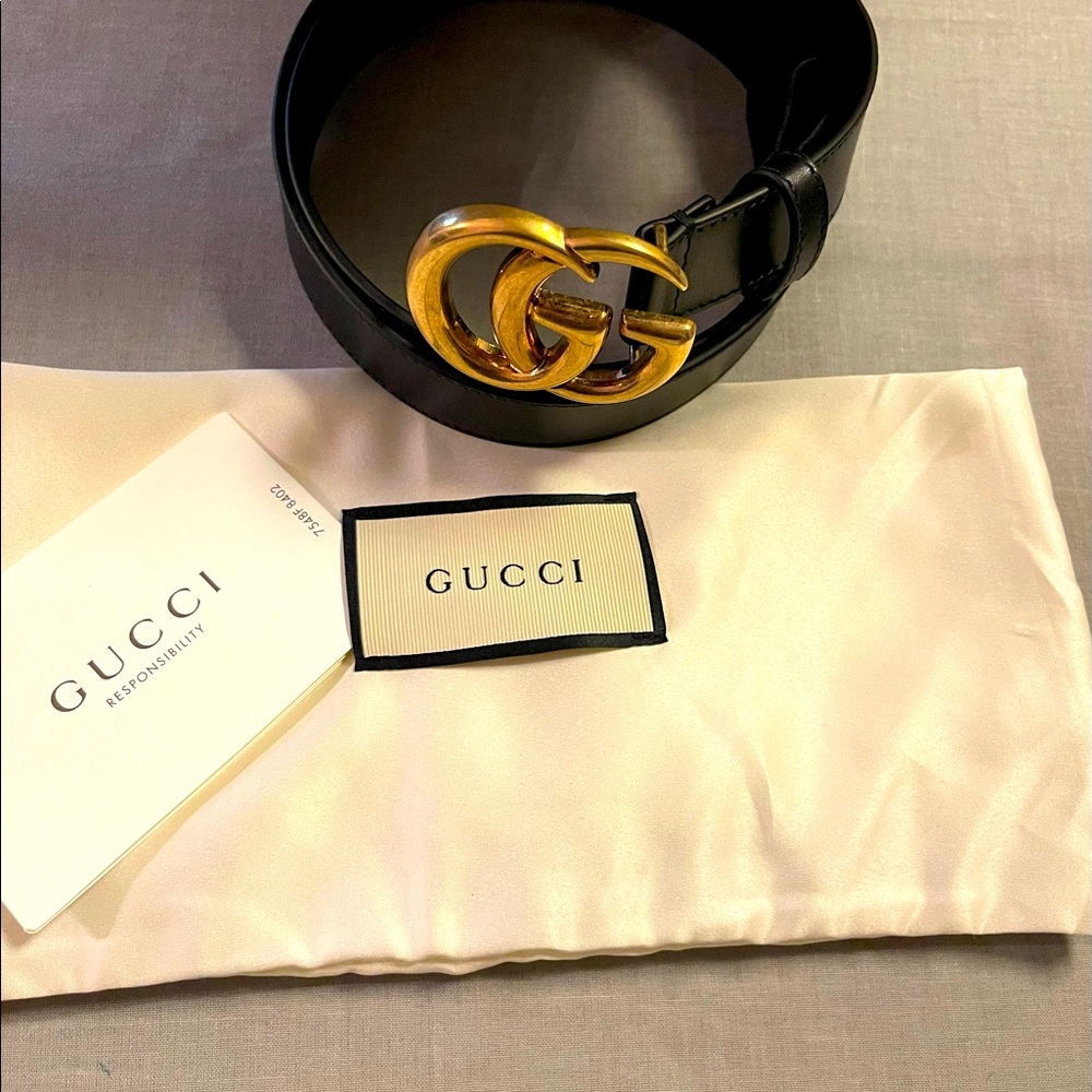 Gucci Black Double GG gold Brass belt. #Gucci